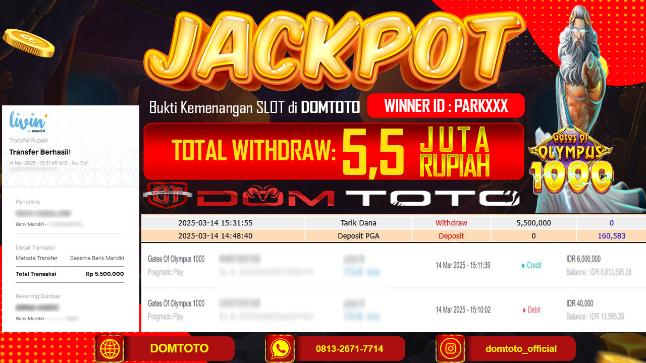 JACKPOT SLOT GATES OF OLYMPUS 1000 14 MARET 2025
